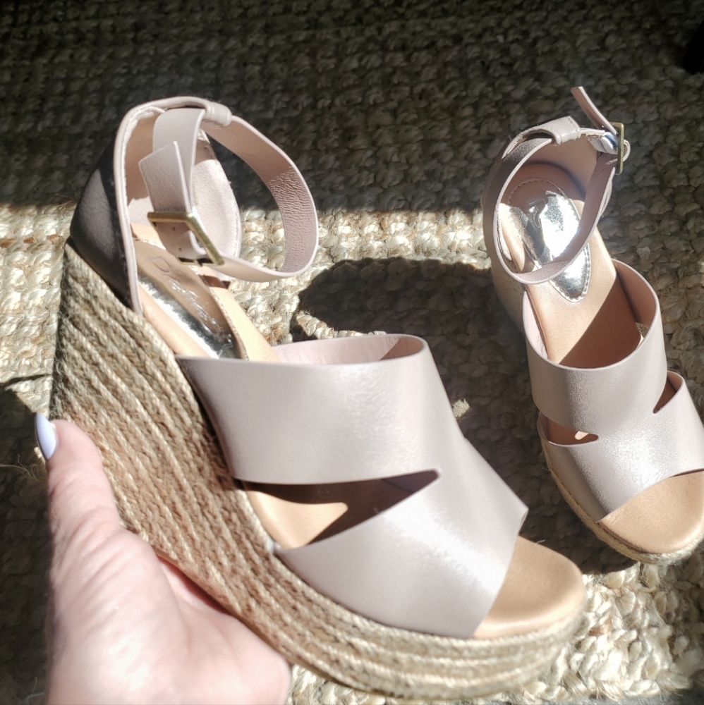 Taupe Ankle Strap Espadrille  Wedge Shoes
